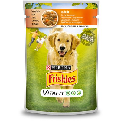 Вологий корм FRISKIES (Фріскіс) Adult для дорослих собак шматочки у підливці з куркою 20 шт х 100 г 7613035800847 фото