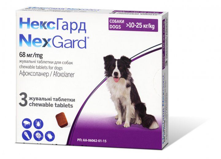 Nexgard Нексгард 10-25кг (L) від бліх та кліщів (упаковка 3 таб) 3661103042884 фото