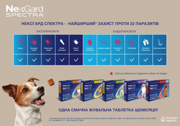 Nexgard Spectra (Нексгард Спектра) 3,5-7,5кг (S) від бліх, кліщів та гельмінтів (упаковка 3 таб) 3661103048589 фото