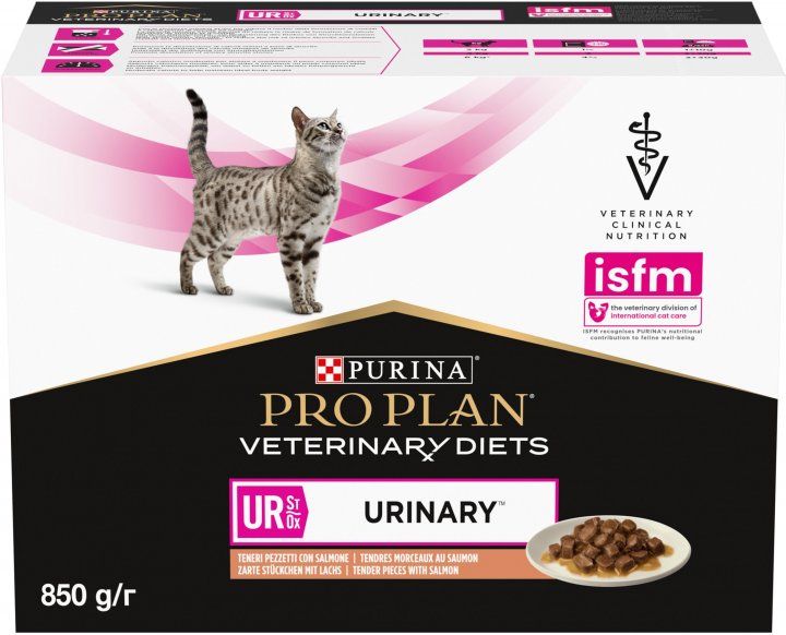 Вологий дієтичний корм PRO PLAN (Про План) VETERINARY DIETS UR Urinary для дорослих котів для розчинення та зниження утворення струвітних каменів з лососем 10х85 г 8445290093851 фото