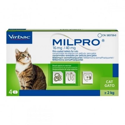 Virbac Milpro (Мілпро) Антигельмінтні таблетки для кішок від 2 кг - 4 таблетки VIT06984 фото