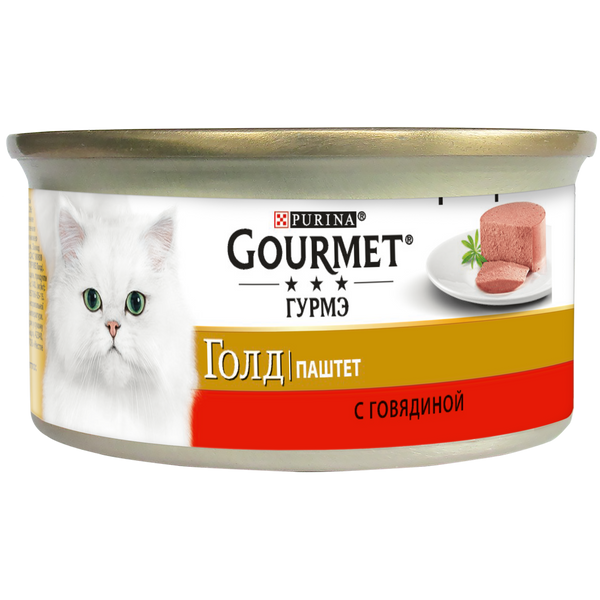 Вологий корм GOURMET Gold (Гурме Голд) для дорослих котів паштет з яловичиною 24 шт х 85 г 7613034190314 фото