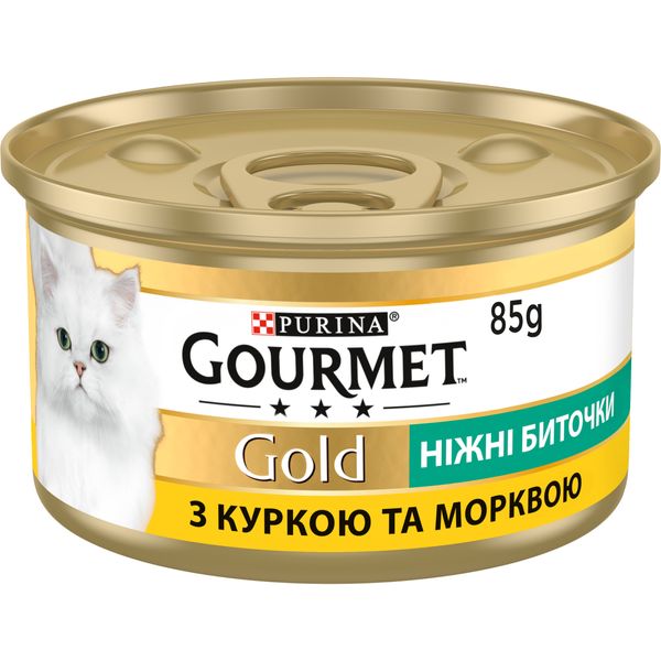 Вологий корм GOURMET Gold (Гурме Голд) "Ніжні биточки" для дорослих котів з куркою та морковою 12 шт х 85 г 7613035442207 фото