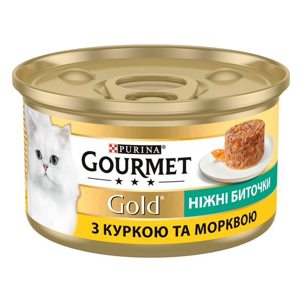 Вологий корм GOURMET Gold (Гурме Голд) "Ніжні биточки" для дорослих котів з куркою та морковою 12 шт х 85 г 7613035442207 фото