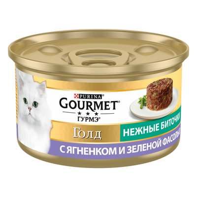 Вологий корм GOURMET Gold (Гурме Голд) "Ніжні биточки" для дорослих котів з ягням та зеленою квасолею 12 шт х 85 г 7613035442276 фото