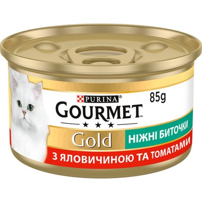 Вологий корм GOURMET Gold (Гурме Голд) "Ніжні биточки" для дорослих котів з яловичиною та томатами 12 шт х 85 г 7613035442474 фото