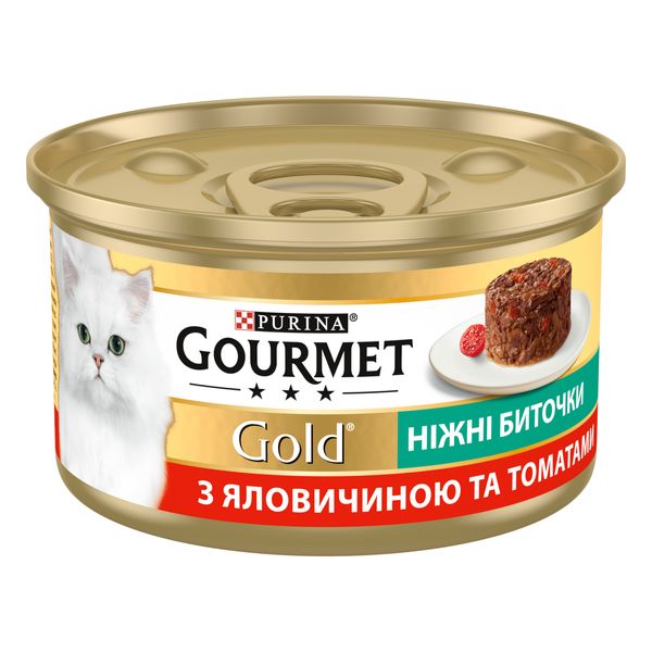 Вологий корм GOURMET Gold (Гурме Голд) "Ніжні биточки" для дорослих котів з яловичиною та томатами 12 шт х 85 г 7613035442474 фото