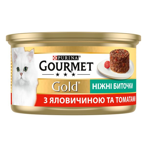 Вологий корм GOURMET Gold (Гурме Голд) "Ніжні биточки" для дорослих котів з яловичиною та томатами 12 шт х 85 г 7613035442474 фото