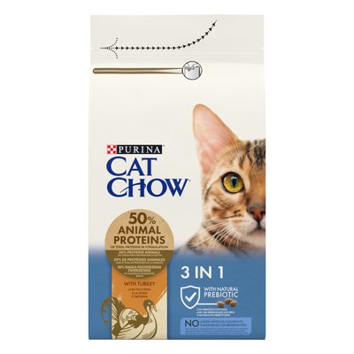 Сухий корм CAT CHOW (Кет Чау) Feline 3-in-1 для дорослих котів з формулою потрійної дії з куркою 1,5 кг 7613034155139 фото