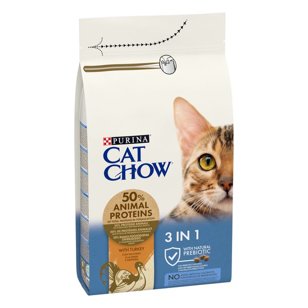 Сухий корм CAT CHOW (Кет Чау) Feline 3-in-1 для дорослих котів з формулою потрійної дії з куркою 1,5 кг 7613034155139 фото