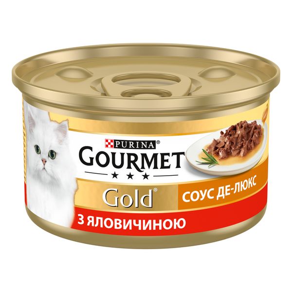 Вологий корм GOURMET Gold (Гурме Голд) "Соус Де-Люкс" для дорослих котів шматочки в соусі з яловичиною 12 шт х 85 г 7613036705134 фото