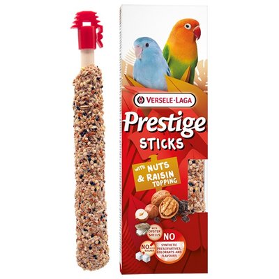 Versele-Laga Prestige Sticks Small Parrot Nuts & Raisin topping ВЕРСЕЛЕ-ЛАГА ПРЕСТИЖ ГОРІХИ ТА РОДЗИНКИ ласощі для хвилястих папуг, в пакунку 2 шт х 30 г 223529 фото