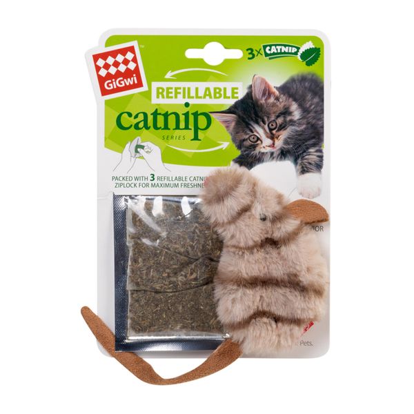 Іграшка для котів Мишка з котячої м'ятою GiGwi Catnip, штучне хутро, котяча м'ята, 10 см 75018 фото