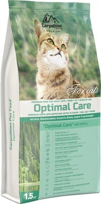 Сухий корм для дорослих кішок 1-7 років Carpathian Pet Food Optimal Care з куркою і морським окунем 1.5 кг 4820111140961 фото