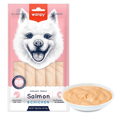 Wanpy Creamy Lickable Treat Salmon&Chicken ВАНПІ ЛОСОСЬ КУРКА рідкі ласощі для собак RA-74 фото