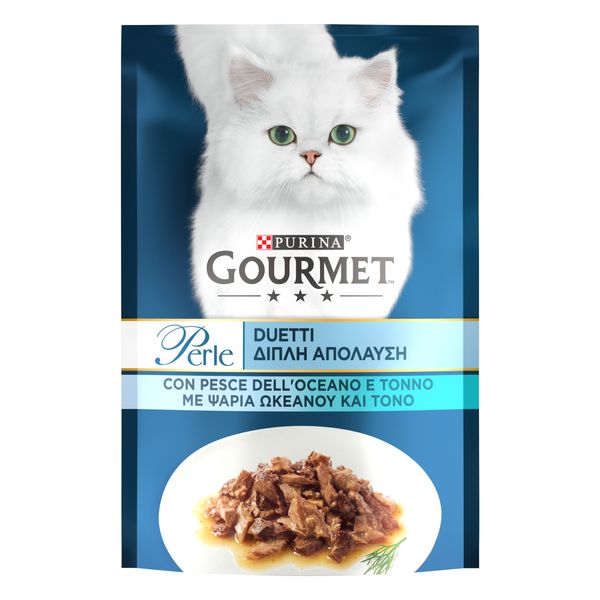 Вологий корм GOURMET (Гурме) Perle Duo для дорослих котів міні філе у підливці з океанічною рибою та тунцем 24 шт х 85 г 7613033580130 фото