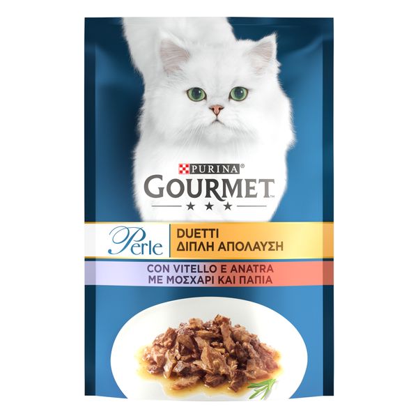 Вологий корм GOURMET (Гурме) Perle Duo для дорослих котів міні філе у підливці з телятиною та качкою 24 шт х 85 г 7613033580024 фото