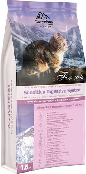 Сухий корм для кішок з чутливою системою травлення від 1 року Carpathian Pet Food Sensitive Digestive System з куркою і морським окунем 1.5 кг 4820111140954 фото