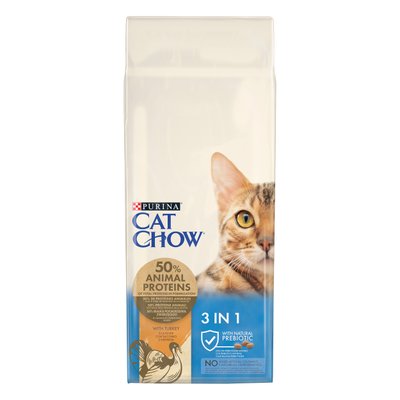 Сухий корм CAT CHOW (Кет Чау) Feline 3-in-1 для дорослих котів з формулою потрійної дії з куркою 15 кг 7613034153746 фото