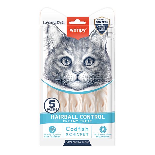 Wanpy Functional Creamy Lickable Treat Hairball Control ВАНПІ ВИВЕДЕННЯ ШЕРСТІ функціональні рідкі ласощі для котів RAC-68 фото