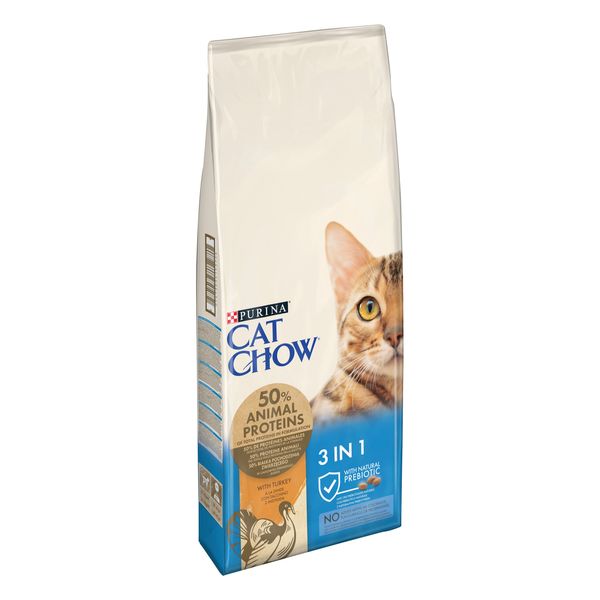 Сухий корм CAT CHOW (Кет Чау) Feline 3-in-1 для дорослих котів з формулою потрійної дії з куркою 15 кг 7613034153746 фото