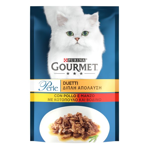 Вологий корм GOURMET (Гурме) Perle Duo для дорослих котів міні філе у підливці з куркою та яловичиною 24 шт х 85 г 7613033574702 фото