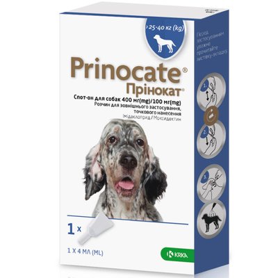 Прінокат собаки 400мг/100мг/4мл 25-40кг 3 піпетки спот-он 3838989720759 фото