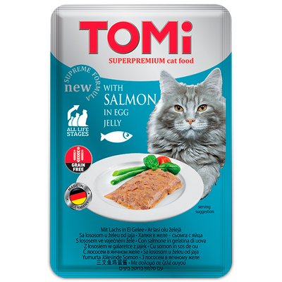 TOMi Salmon In Egg Jelly ТОМІ ЛОСОСЬ В ЯЄЧНОМУ ЖЕЛЕ консерви для котів, вологий корм, пауч 100г , 0.1 кг. 490891 фото