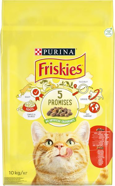 Сухий корм FRISKIES (Фріскіс) для дорослих котів з яловичиною, куркою і овочами 10 кг 5997204569004 фото