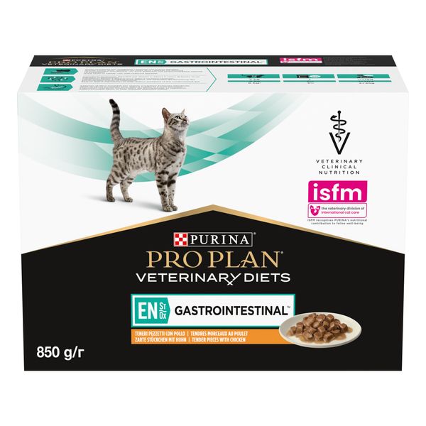 Вологий дієтичний корм PRO PLAN (Про План) VETERINARY DIETS EN Gastrointestinal для кошенят та дорослих котів для зменшення розладів кишкової абсорбції та годівлі у період відновлення, одужання з куркою 10х85 г 7613035983229 фото