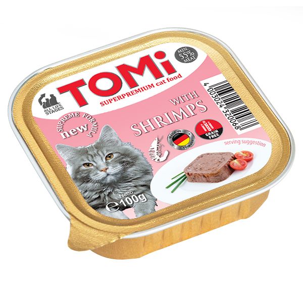 TOMi Shrimps ТОМИ КРЕВЕТКИ консерви для котів, паштет , 0.1 кг. 320068 фото