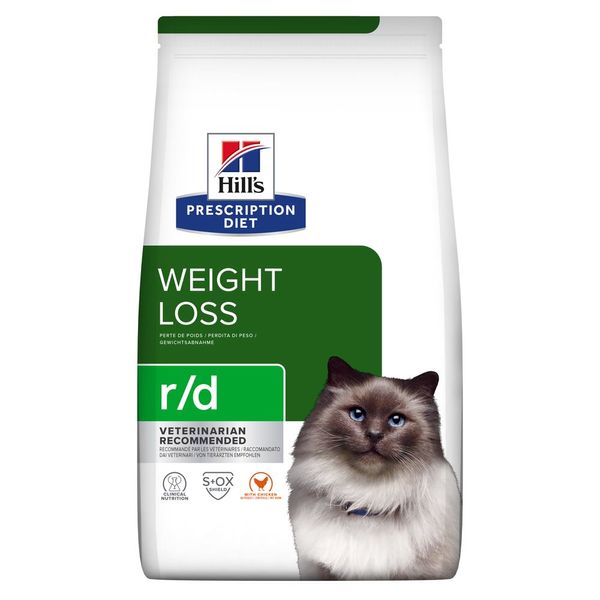 Hill’s (Хілс) Prescription Diet r/d Сухий корм для котів для зниження ваги, з куркою, 1,5 кг 605927 фото