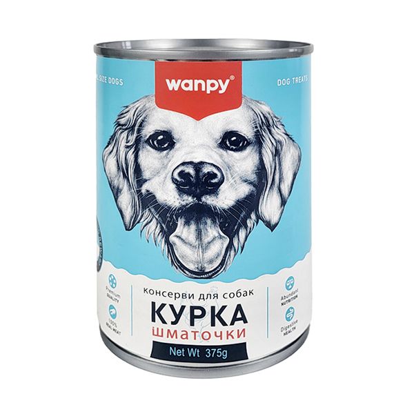 Wanpy Chicken Chunk ВАНПІ КУРКА шматочки вологий корм консерви для собак, банка 375г TN-01C фото