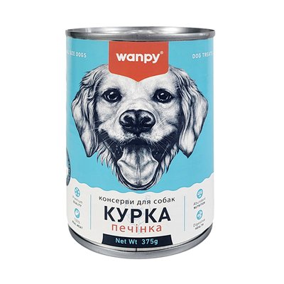 Wanpy Chicken & Liver ВАНПІ КУРКА ПЕЧІНКА паштет вологий корм консерви для собак, банка 375г TN-23 фото