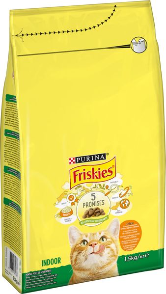 Сухий корм FRISKIES (Фріскіс) Indoor для дорослих котів що постійно перебувають у приміщенні з куркою та індичкою, з овочами 1,5 кг 7613031341887 фото