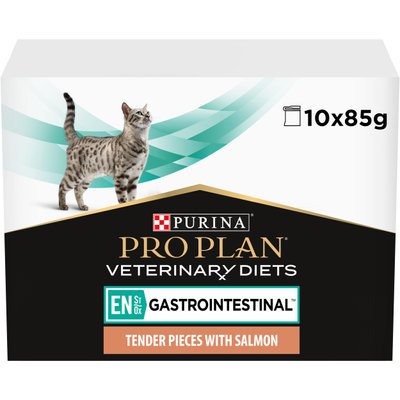 Вологий дієтичний корм PRO PLAN (Про План) VETERINARY DIETS EN Gastrointestinal для кошенят та дорослих котів для зменшення розладів кишкової абсорбції та годівлі у період відновлення, одужання з лососем 10х85 г 7613035983359 фото