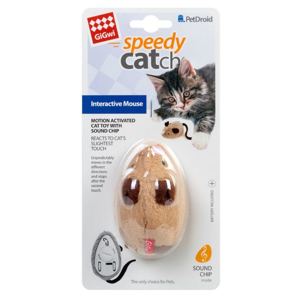 Іграшка для котів Інтерактивна мишка GiGwi speedy Catch штучне хутро, 9 см 75240 фото