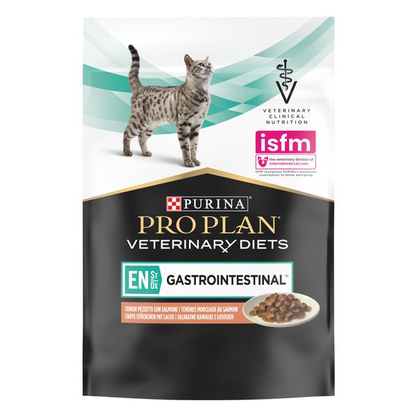 Вологий дієтичний корм PRO PLAN (Про План) VETERINARY DIETS EN Gastrointestinal для кошенят та дорослих котів для зменшення розладів кишкової абсорбції та годівлі у період відновлення, одужання з лососем 10х85 г 7613035983359 фото