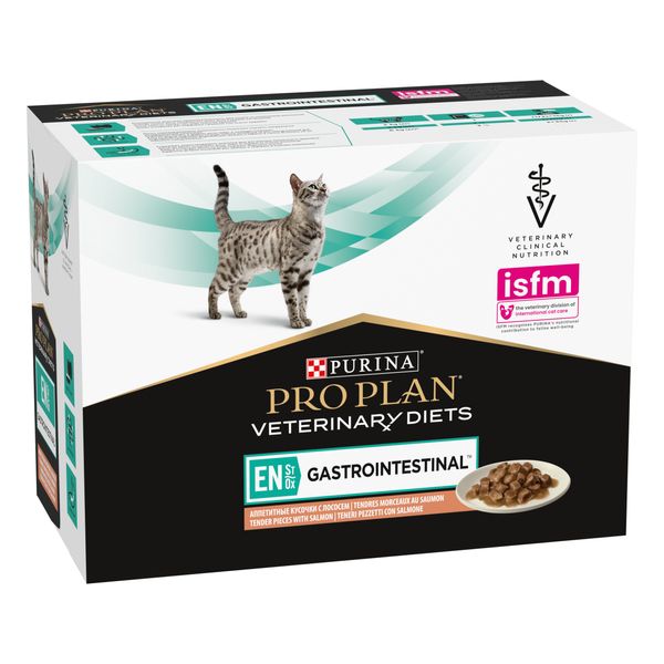 Вологий дієтичний корм PRO PLAN (Про План) VETERINARY DIETS EN Gastrointestinal для кошенят та дорослих котів для зменшення розладів кишкової абсорбції та годівлі у період відновлення, одужання з лососем 10х85 г 7613035983359 фото