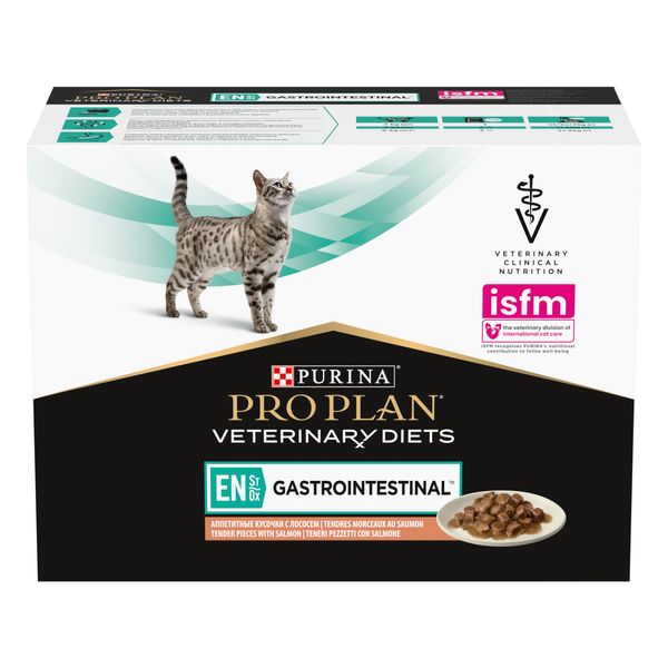 Вологий дієтичний корм PRO PLAN (Про План) VETERINARY DIETS EN Gastrointestinal для кошенят та дорослих котів для зменшення розладів кишкової абсорбції та годівлі у період відновлення, одужання з лососем 10х85 г 7613035983359 фото