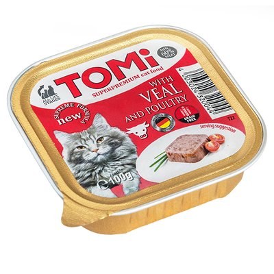 TOMi Veal Poultry ТОМІ ТЕЛЯТИНА ПТИЦЯ консерви для котів, паштет , 0.1 кг. 320044 фото