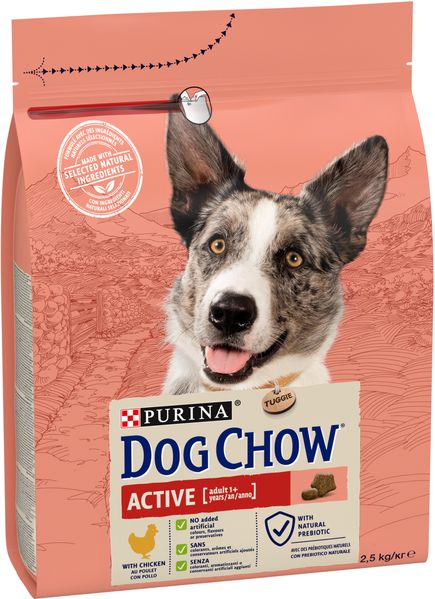 Сухий корм DOG CHOW (Дог Чау) Active Adult 1+ для дорослих собак з підвищеною активністю з куркою 2,5 кг 7613034487858 фото