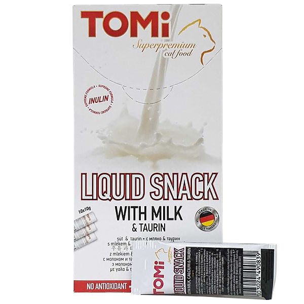 TOMi Liquid Snack Milk & Taurin ТОМІ МОЛОКО З ТАУРИНОМ рідкі ласощі для котів , 0.01 кг. 490969 фото